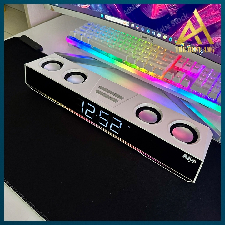 Loa Thanh Soundbar Bluetooth Loa Máy Vi Tính Pc Để Bàn NIYE V28 Màu Trắng Led Rgb Có Đồng Hồ Led Bass Cực Mạnh | BigBuy360 - bigbuy360.vn