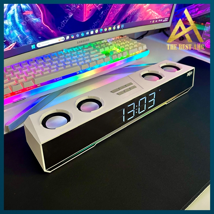 Loa Thanh Soundbar Bluetooth Loa Máy Vi Tính Pc Để Bàn NIYE V28 Màu Trắng Led Rgb Có Đồng Hồ Led Bass Cực Mạnh | BigBuy360 - bigbuy360.vn