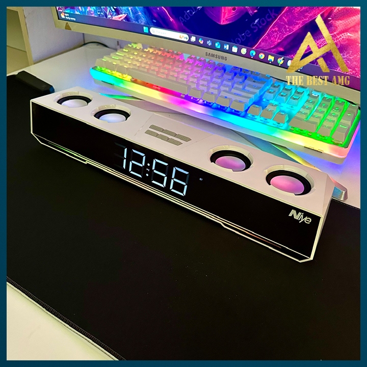 Loa Thanh Soundbar Bluetooth Loa Máy Vi Tính Pc Để Bàn NIYE V28 Màu Trắng Led Rgb Có Đồng Hồ Led Bass Cực Mạnh | BigBuy360 - bigbuy360.vn
