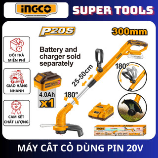 INGCO COMBO Máy cắt cỏ dùng pin 20V ( KÈM PIN 4.0AH +SẠC) CGTLI20018 <HÀNG CHÍNH HÃNG>