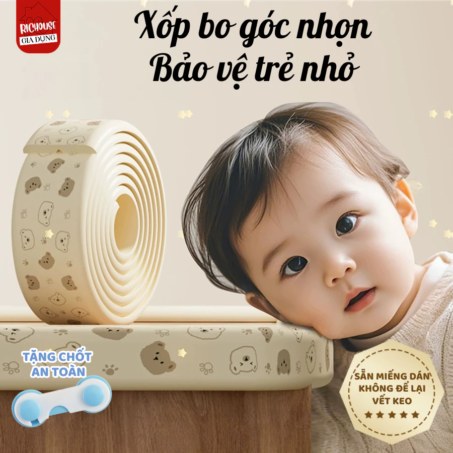 Xốp Bọc Cạnh Bàn, Đầu Giường An Toàn Cho Trẻ Em,Dải Bảo Vệ Chống Va Chạm Cho Bé Tự Dính