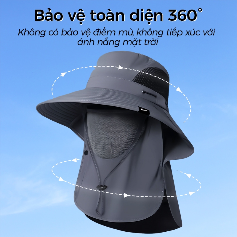 Mũ nón chống nắng kèm khẩu trang Nam Nữ vành rộng chống UV Che Cổ Tháo Rời Thoáng Khí Tấm che nắng Mùa Hè