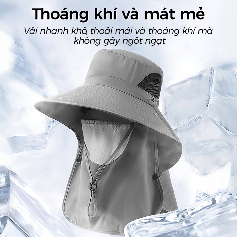 Mũ nón chống nắng kèm khẩu trang Nam Nữ vành rộng chống UV Che Cổ Tháo Rời Thoáng Khí Tấm che nắng Mùa Hè