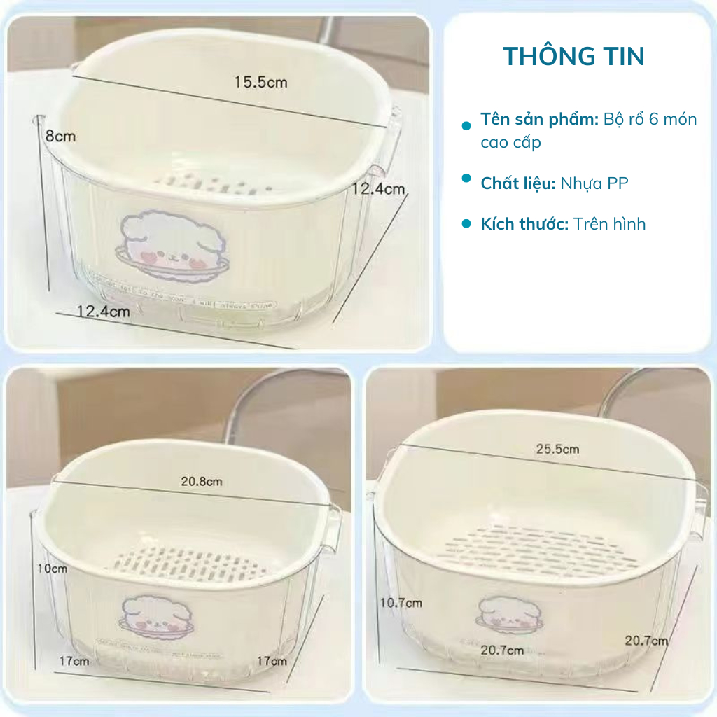 (TẶNG STICKER) Rổ Nhựa 2 Lớp Có Tay Cầm – Tách Nước Thông Minh – Rổ Rửa Rau Củ Quả Đa Năng