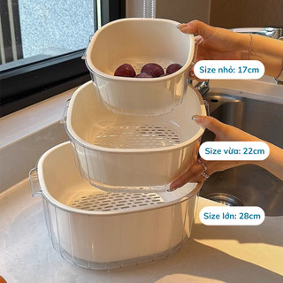(TẶNG HÚT ẨM) Set Rổ 6 Món Nhựa PP Nguyên Sinh Dày Dặn Cao Cấp, Hộp Đựng Rau Củ 3 Tầng Thông Minh