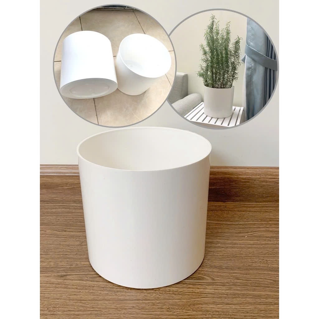 (chậu có lỗ + chậu không lỗ ) Chậu tròn trụ giả sứ đk 28cm cao 24cm giống sứ 99%