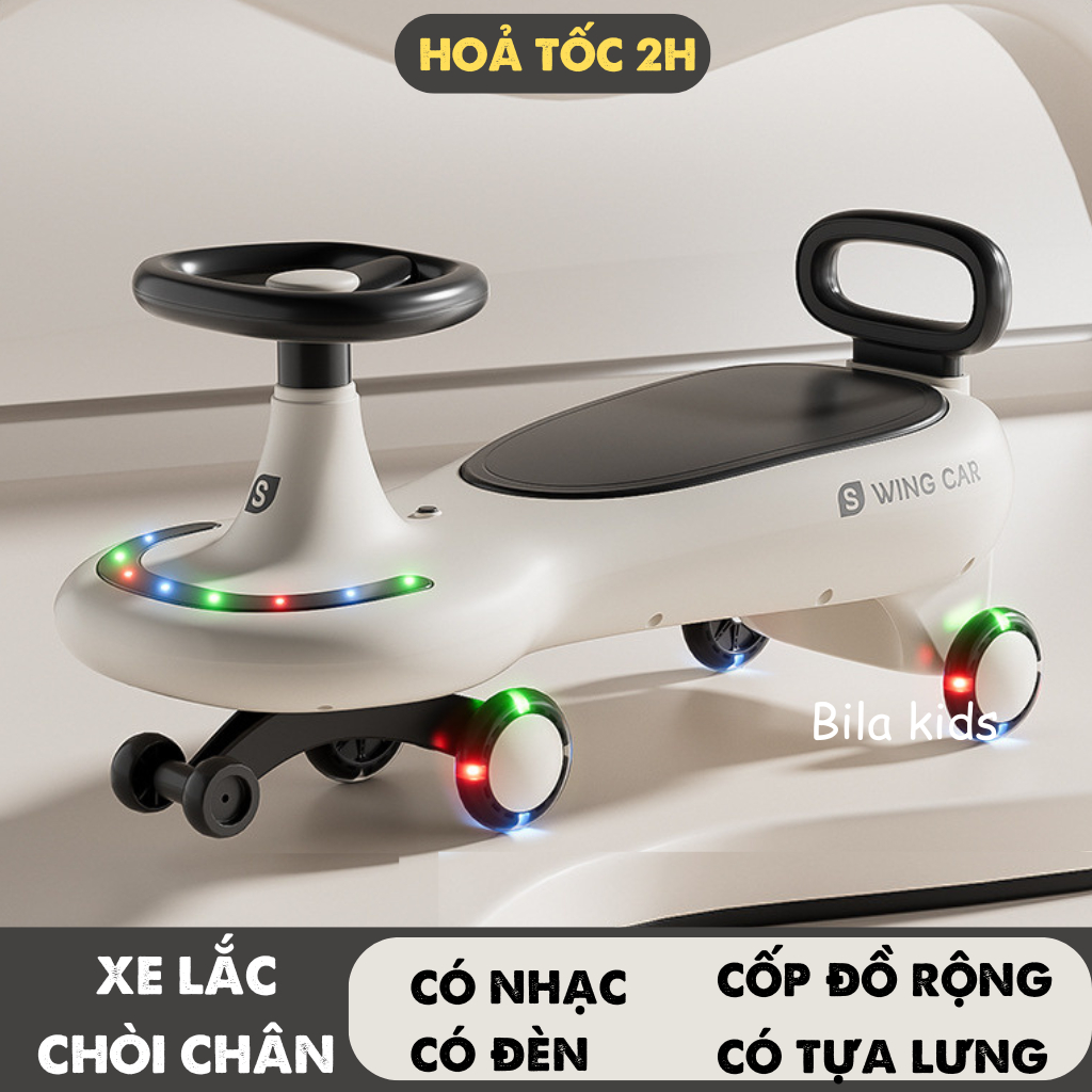 Xe lắc cho bé chòi chân từ 1 tuổi có đèn nhạc, bánh xe cao su êm ái, hộp đựng đồ tiện lợi, đồ chơi cho bé