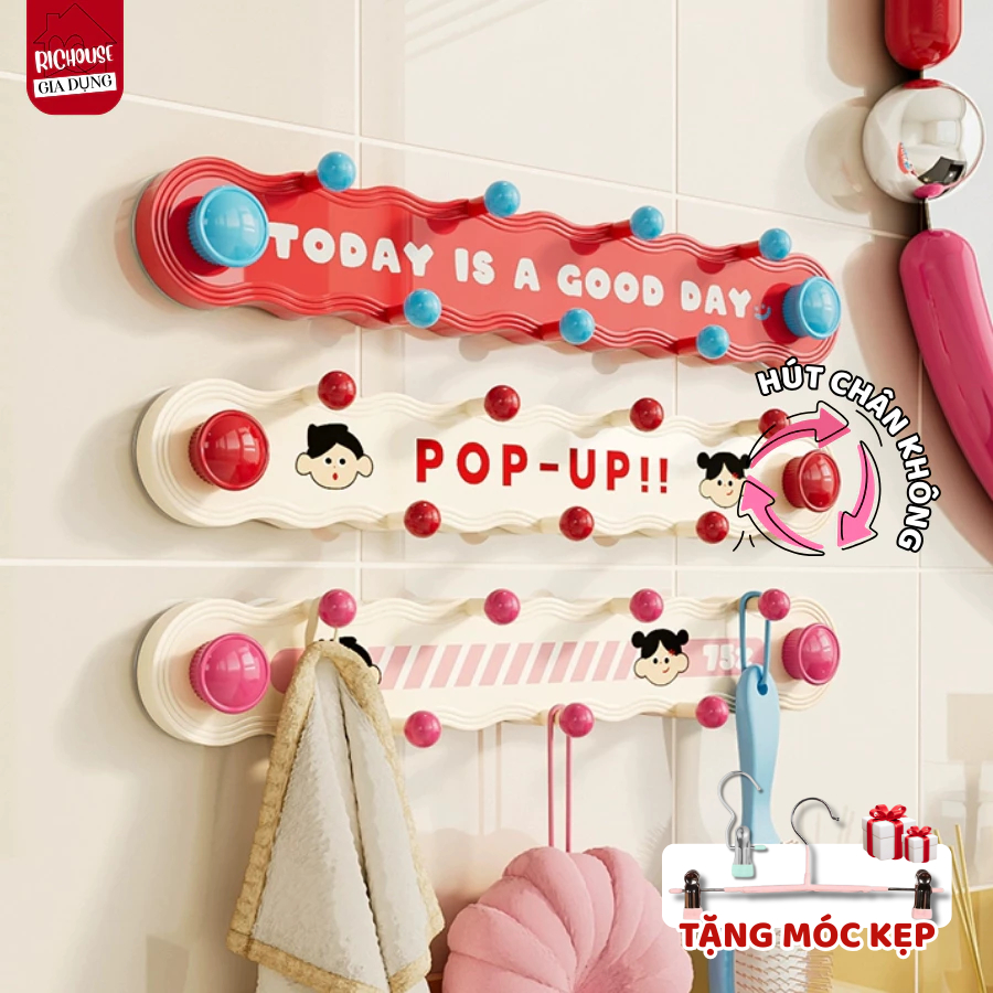 Móc Treo Hút Chân Không Thông Minh, Không Khoan Lỗ Chịu Lực Tốt, Móc Treo Quần Áo Gắn Cửa Pop-Up