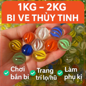 SET 1KG Viên Bi Ve Thủy Tinh Trong Suốt Nhiều Màu - Bi ve Bắn Bi Đồ Chơi Cho Bé Tuổi Thơ Đường Kính 16mm