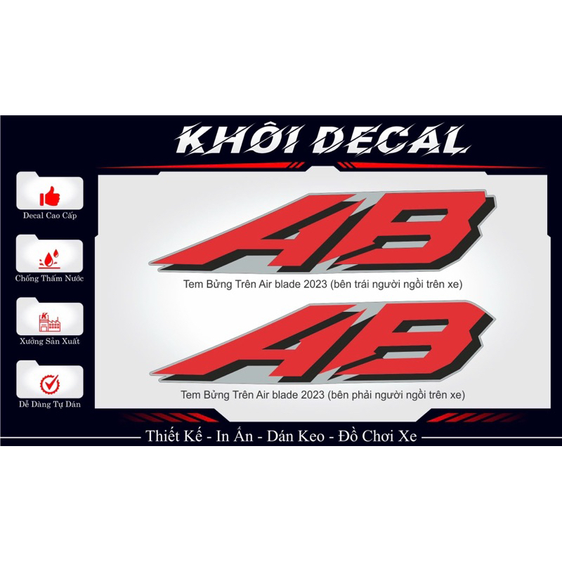 Tem chữ AB xe airblade 2020-2025 mẫu Zin hãng/ 1 cặp