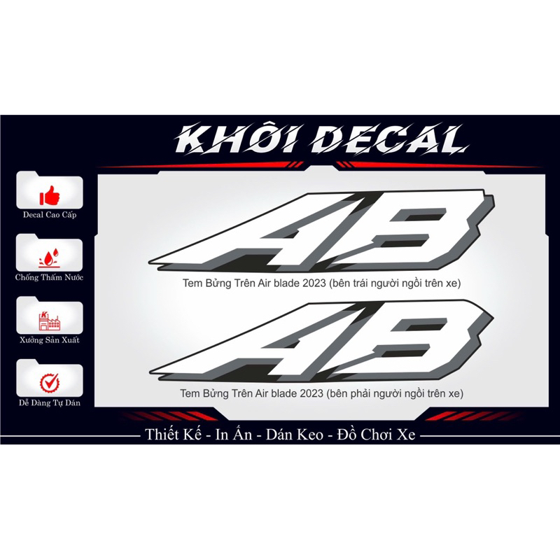 Tem chữ AB xe airblade 2020-2025 mẫu Zin hãng/ 1 cặp