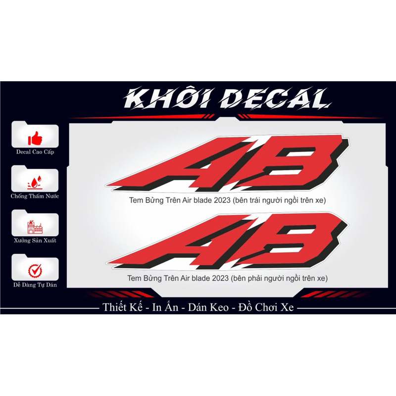 Tem chữ AB xe airblade 2020-2025 mẫu Zin hãng/ 1 cặp