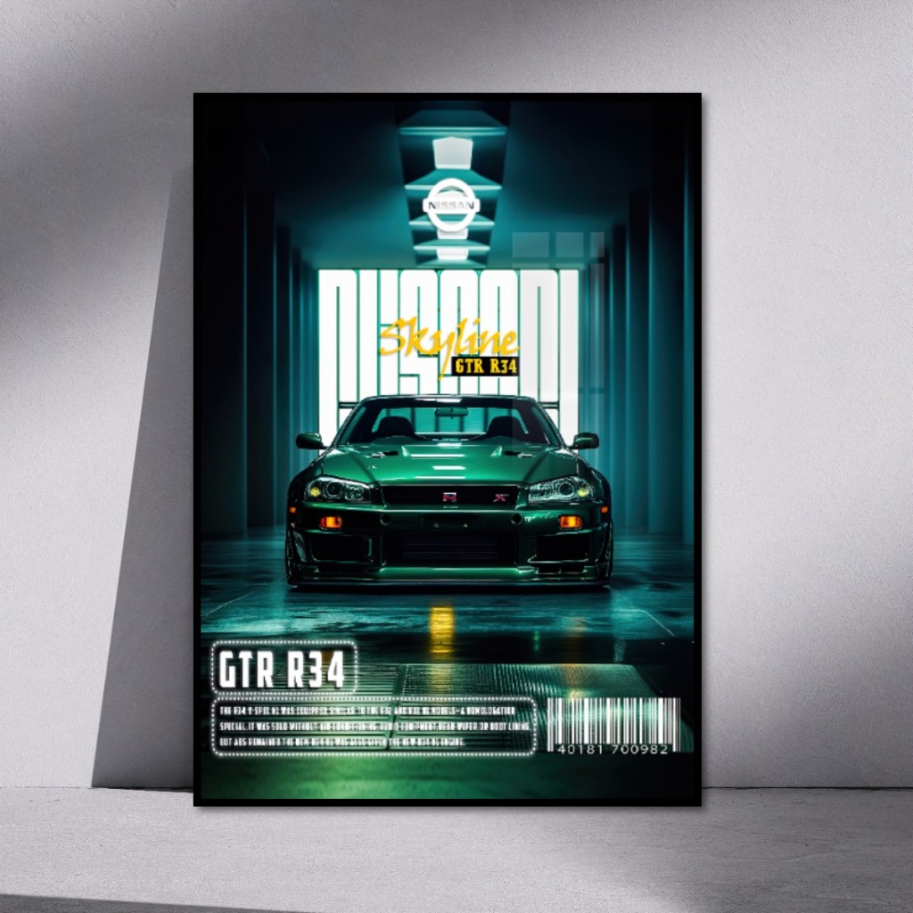(Car Posters) Dòng Xe Nissan GTR Tranh Tráng Gương Treo Tường Khung Composite Cao Cấp Decor Tường,Phòng Khách