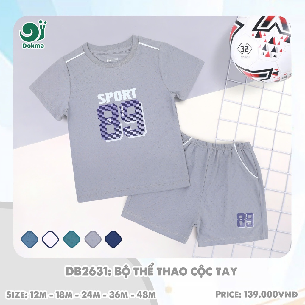 (9-15kg, 9-48M) Bộ Cộc Tay Bé Trai, Bé Gái Thể Thao Hoạ Tiết Dokma DB2629 DB2631 DB2668 DB2766