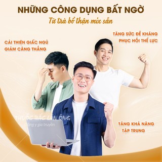 Trà bổ thận 8 vị thảo mộc mix sẵn gồm: Bạch tật lê, dâm dương, kỳ tử, táo đỏ, viễn trí, đông trùng,...