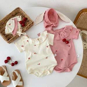 QC Set thỏ cherry tặng kèm mũ cho bé, hàng quảng châu vải mềm mịn cho bé gái 5-13kg