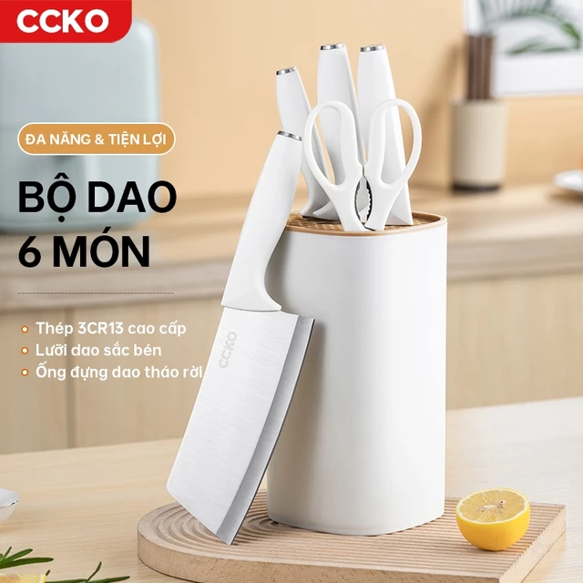 Bộ dao nhà bếp CCKO CK9827 CK9828 gồm dao bếp đa năng, dao chặt xương, dao thái lát, dạo gọt hoa quả và kéo đa năng