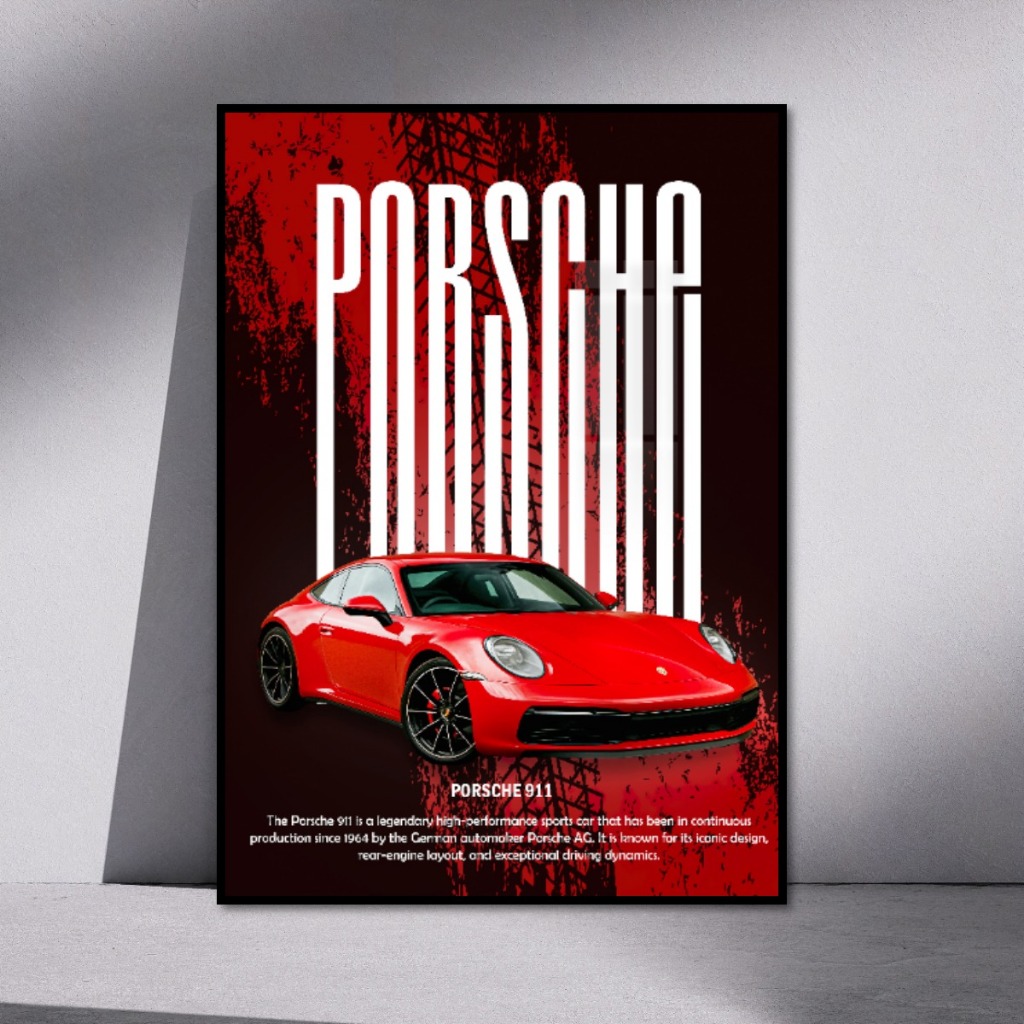 Car Posters Tranh Siêu Xe PORSCHE Tráng Gương Khung Composite Cao Cấp Decor Tường, Phòng Khách