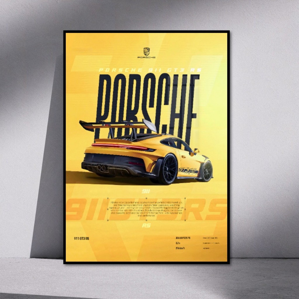 Car Posters Tranh Siêu Xe PORSCHE Tráng Gương Khung Composite Cao Cấp Decor Tường, Phòng Khách