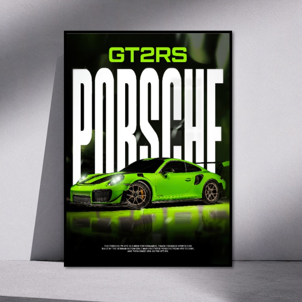 Car Posters Tranh Siêu Xe PORSCHE Tráng Gương Khung Composite Cao Cấp Decor Tường, Phòng Khách