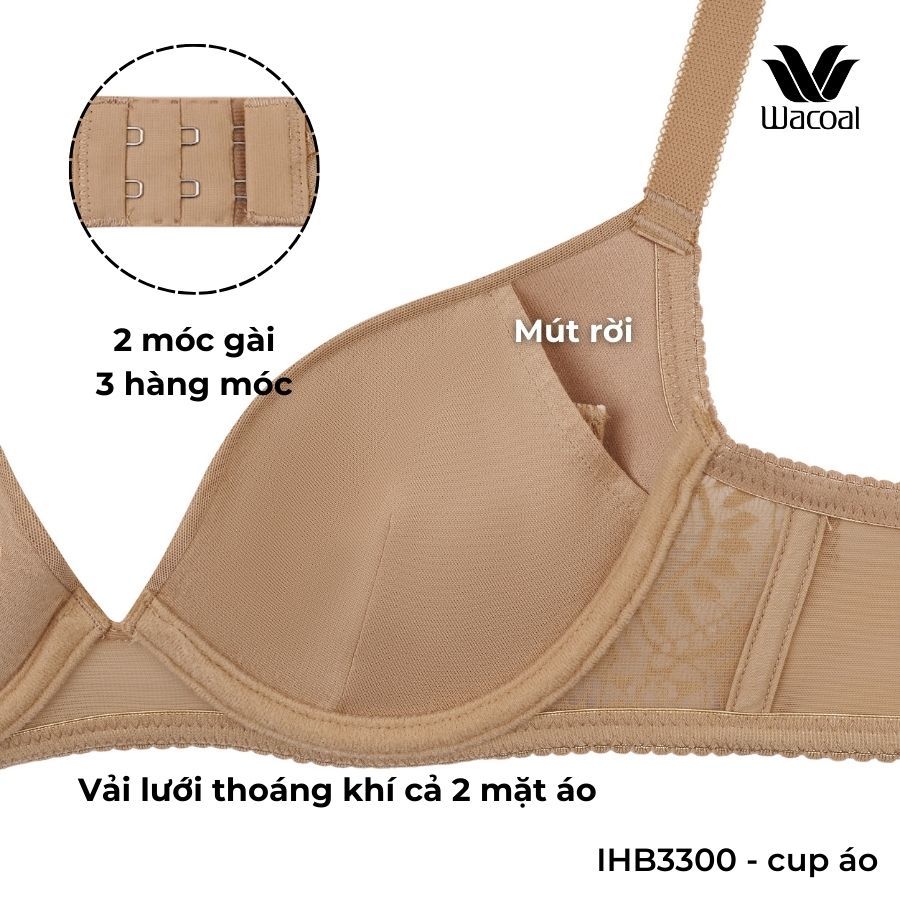 Áo lót Wacoal IHB3300 có gọng, nâng vừa mút rời 1.5cm, vải lưới thoát ẩm thoáng khí - HB3300