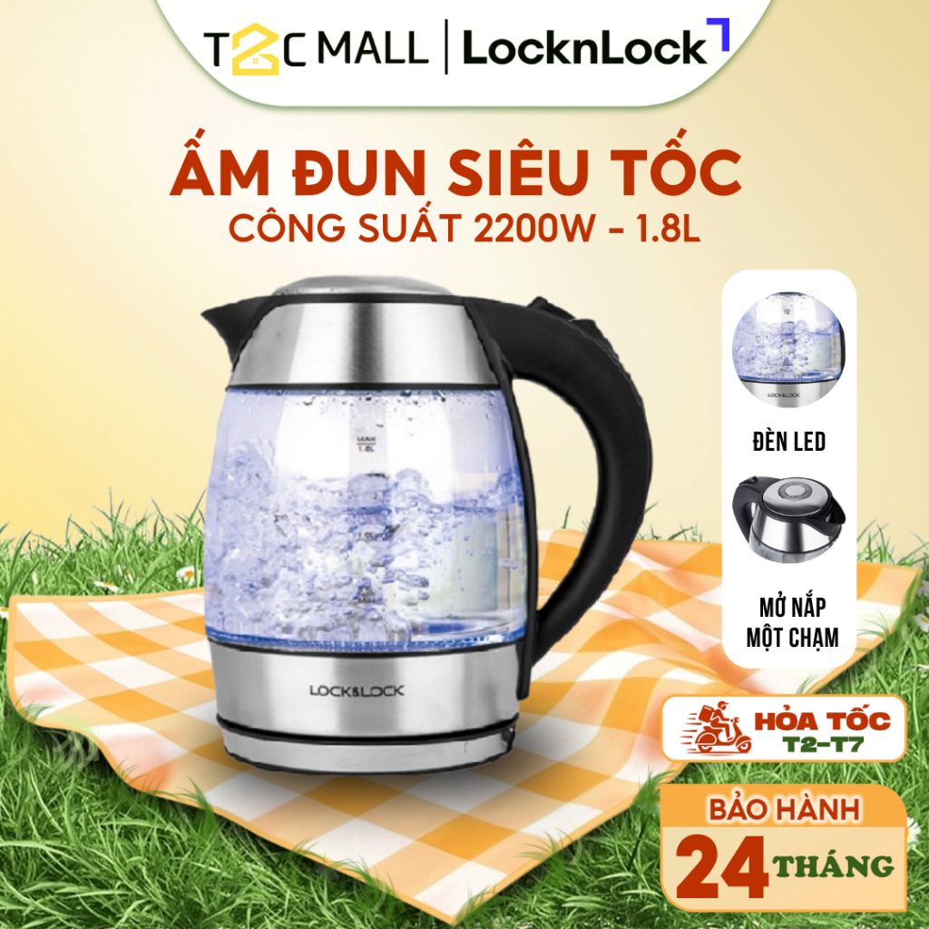 Ấm Đun Siêu Tốc Thuỷ Tinh LocknLock 1.8L Có Đèn EJK418SLV - T2CMALL