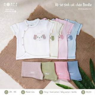 Bộ sơ sinh cài chéo vải modal cho bé 0-9 tháng hình cún Poodle HRNEE