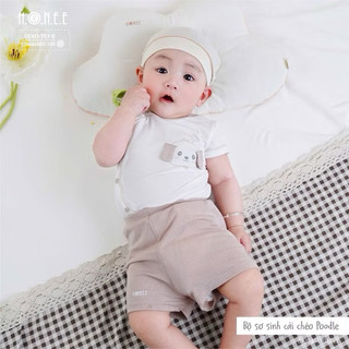 Bộ sơ sinh cài chéo vải modal cho bé 0-9 tháng hình cún Poodle HRNEE