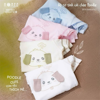 Bộ sơ sinh cài chéo vải modal cho bé 0-9 tháng hình cún Poodle HRNEE