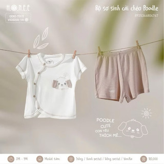 Bộ sơ sinh cài chéo vải modal cho bé 0-9 tháng hình cún Poodle HRNEE