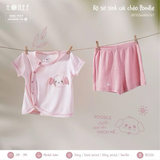 Bộ sơ sinh cài chéo vải modal cho bé 0-9 tháng hình cún Poodle HRNEE