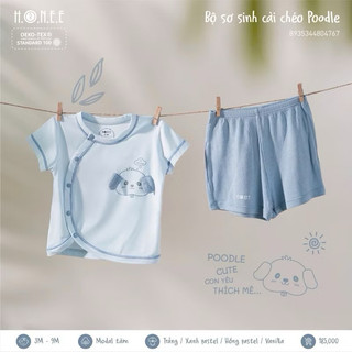 Bộ sơ sinh cài chéo vải modal cho bé 0-9 tháng hình cún Poodle HRNEE
