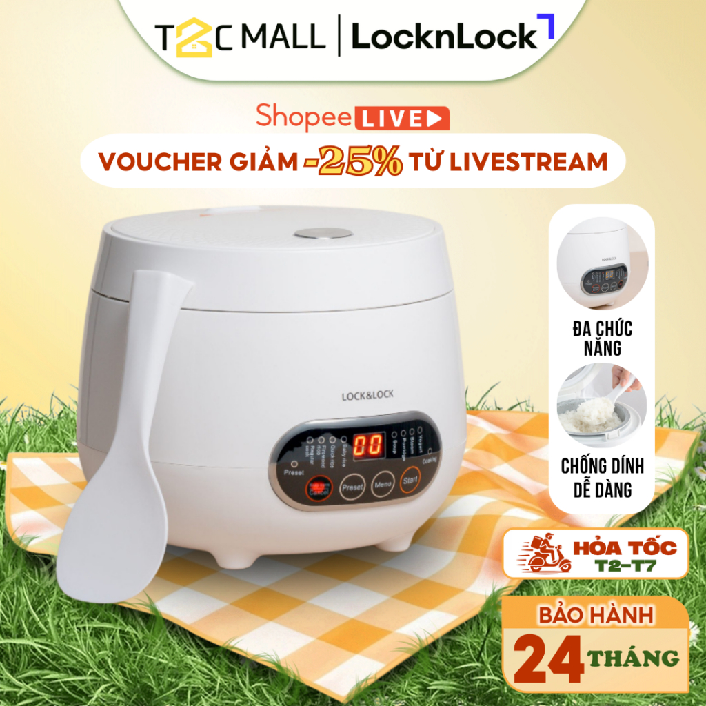 Nồi cơm điện kỹ thuật số LocknLock Digital Rice Cooker 0.8L Màu trắng ...