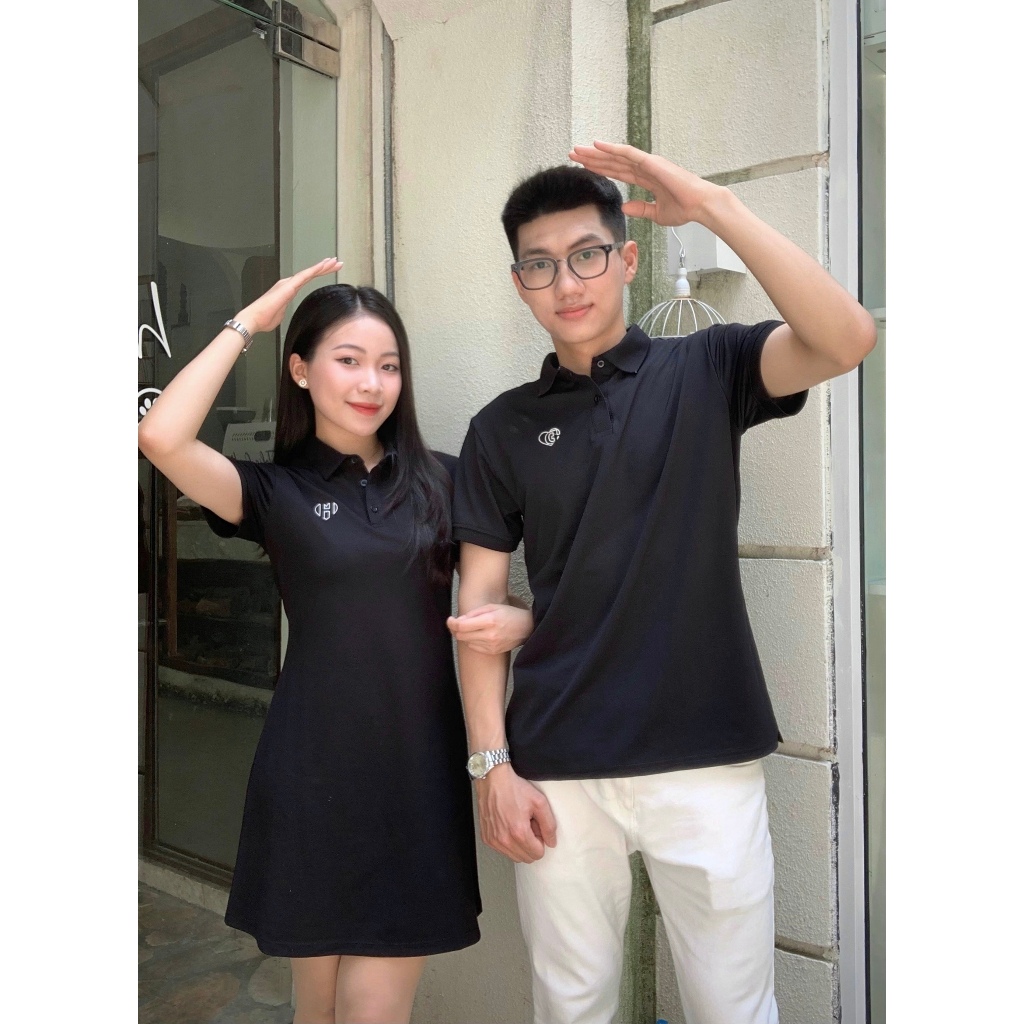 Set đồ đôi nam nữ thêu chữ cái INSIDE HEART đồ cặp đôi áo polo nam váy ngắn nữ vải cotton thoáng mát