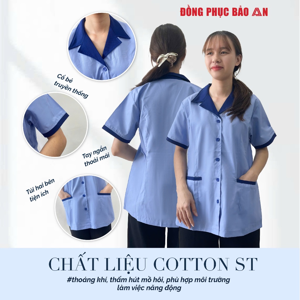 Áo Tạp Vụ Ngắn Tay Cho Nhân Viên Phòng Khám, Khách Sạn, Thẩm Mỹ Viện, Trường Học