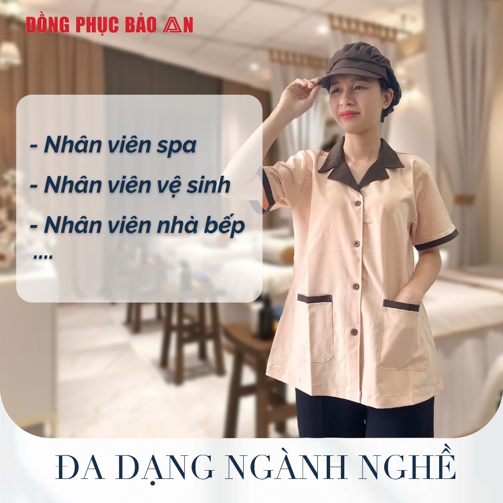 Áo Tạp Vụ Ngắn Tay Cho Nhân Viên Phòng Khám, Khách Sạn, Thẩm Mỹ Viện, Trường Học