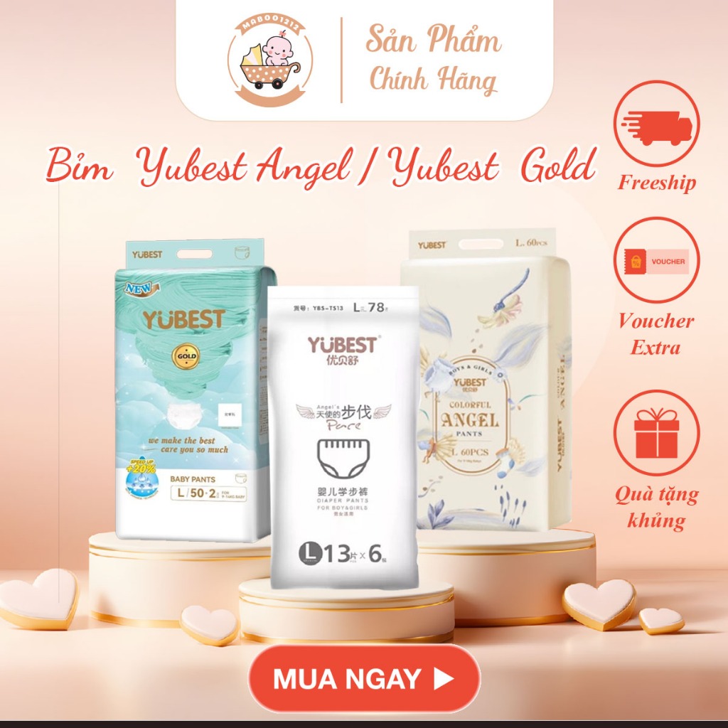 Bỉm YUBEST ANGEL/ YUBEST GOLD/ MIHOKO quần/dán size S90, M84, L78, XL72, XXL66, XXXL66