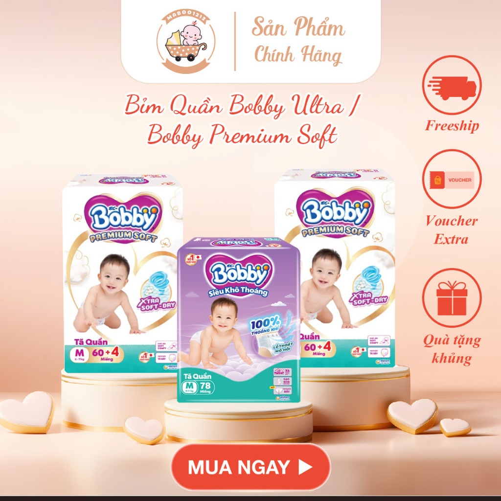 Tã/Bỉm Quần Bobby Ultra/ Bobby Premium Soft chính hàngsize M/L/XL/XXL ...