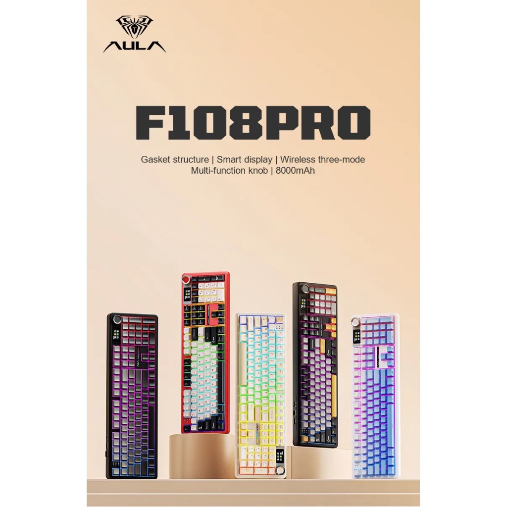Bàn Phím Cơ Aula F108 Pro | 3 Modes | Màn Hình | Núm Xoay | Pin 8000mAh ...