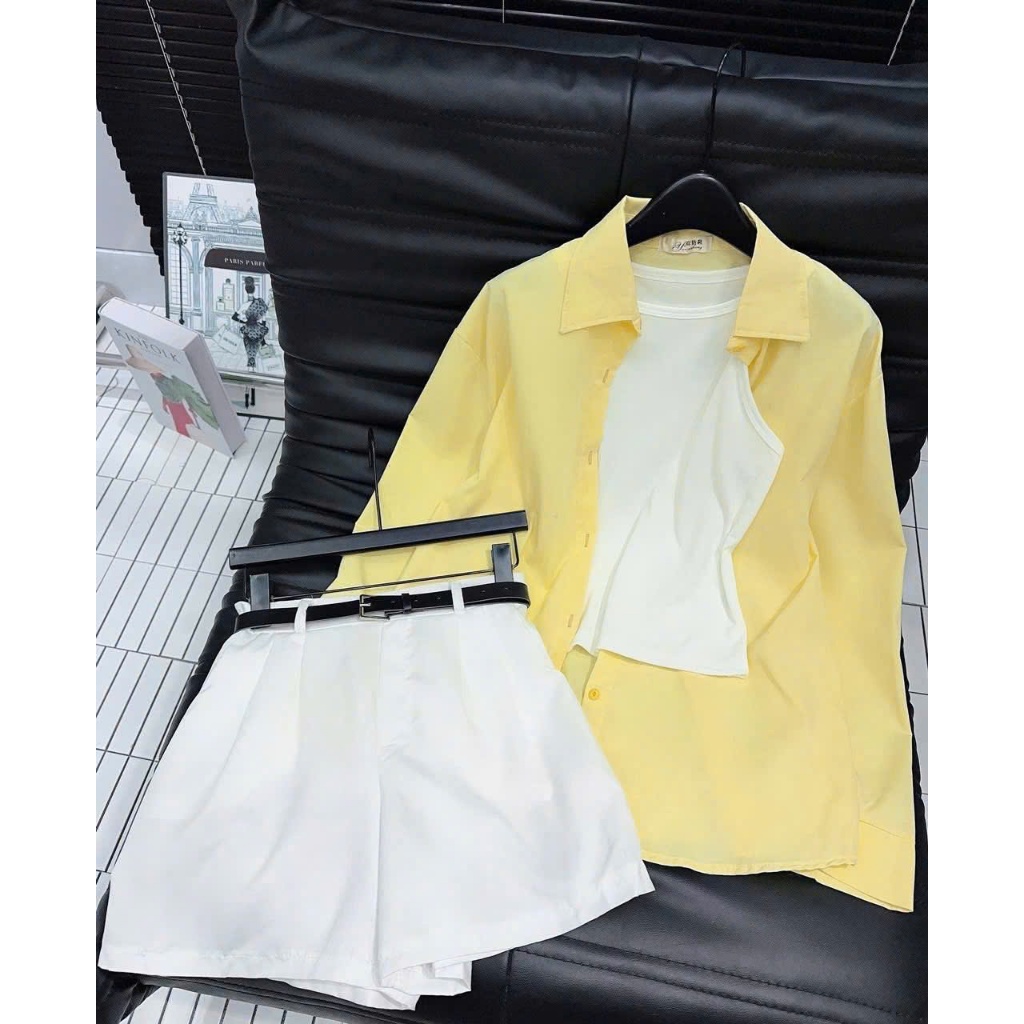 [Siêu phẩm 2025] Set đồ nữ 4 món thời trang mùa hè năng động, set áo thun kèm áo khoác + quần sooc kaki kèm nịt