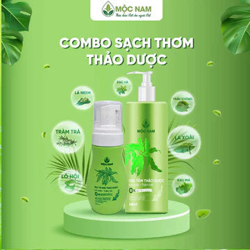 Combo Sạch thơm toàn thân, Gel tắm 425ML & Bọt vệ sinh 150ML Mộc Nam - Chiết Xuất Lá Xoài Tràm Trà