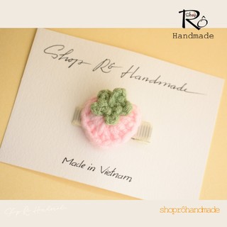 Kẹp tóc dâu tây len màu hồng cho nữ và bé gái 4.5cm |Cặp tóc mái kiểu dễ thương |Shop Rô Handmade