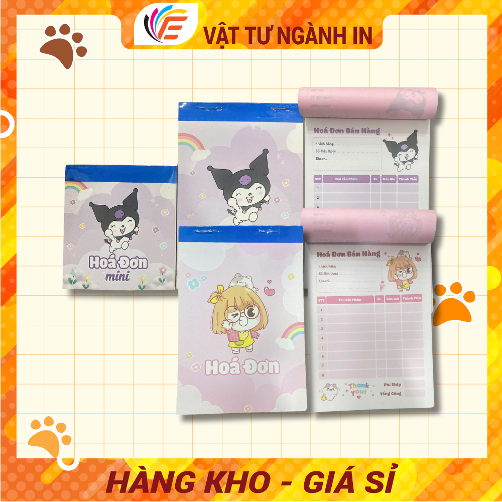 HÓA ĐƠN MINI siêu dễ thương - Giấy F70, 100 tờ kích thước 9x10cm Hoặc 10x14