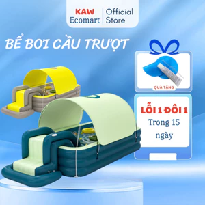 Bể Bơi Phao Cầu Trượt KAW Đáy Chống Trượt, Mái Che Nắng,Cầu Trượt Cao Cấp Gấp Gọn Dễ Dàng, An Toàn