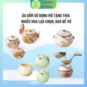 Hũ sứ đựng gia vị, mỡ lợn, các loại hạt khô 300ml - 2100ml men mịn họa tiết đẹp phù hợp nhà bếp