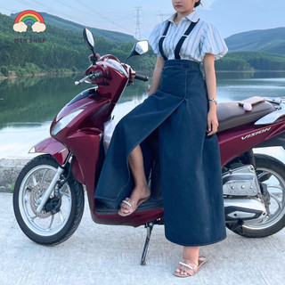 Váy chống nắng jean, váy chống nắng xẻ tà jean nút bấm cho nữ Min NT