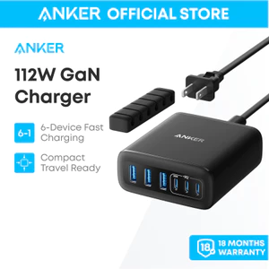 Trạm sạc Anker A2154 6 cổng tối đa 112W (USB-C, USB-A), tương thích đa thiết bị