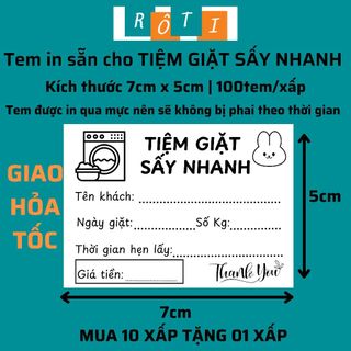 Set 100 tem ghi mã vận đơn in sẵn TIỆM GIẶT SẤY kích thước 7x5cm, có sẵn keo, mực đậm, dễ bóc dán