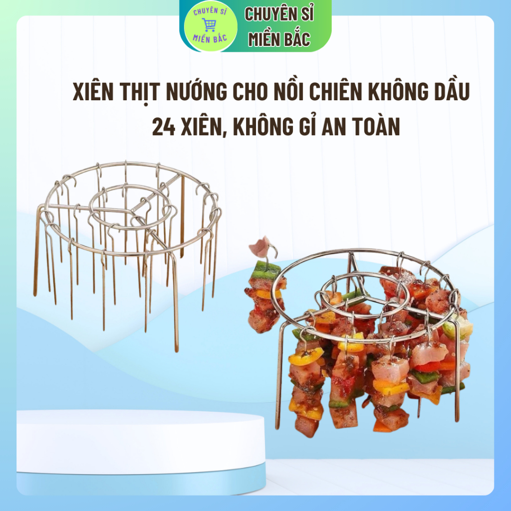Xiên Thịt Nướng Cho Nồi Chiên Không Dầu Combo 24 Xiên Nướng Thịt BBQ Bằng Inox 304 Không Gỉ An Toàn