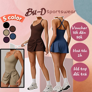 Đồ Thể Thao Pickleball Tập Gym, Yoga Chân Váy Liền Thân Áo Chéo m Chất Liệu Poly Cao Cấp Thấm Hút Co Giãn Tốt (vay998)